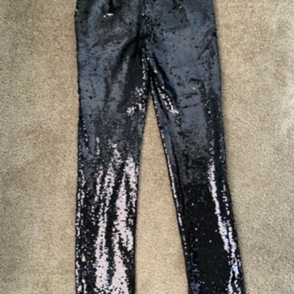 NEW Zara Sequinned Black High Waist Trousers Pants - Picture 7 of 11